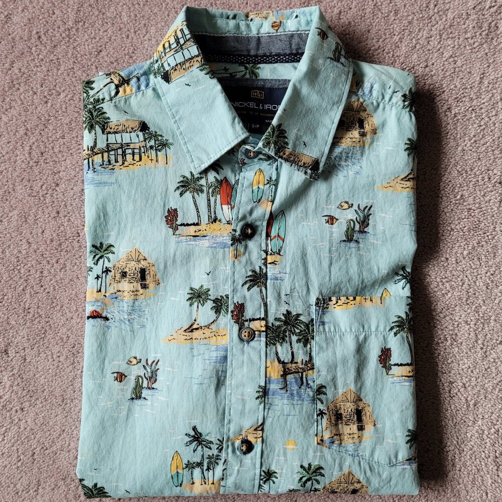 NWOT Nickel & Iron Button Up Tropical Hawaiian Cotton Shirt Size Small